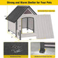 Aivituvin Dog House Outdoor with Metal Frame, Dog Kennel Outside for Small to Medium Breed, 45" Weatherproof Large Dog Shelter with Anti-Chewing Iron Frame, White (45" D x 32.9" W x 32.6" H)
