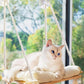 Cat Window Perch - Hammock Bed for Cats Inside - Solid Wood Seat, 4 Strong Suction Cups, Soft Cushion - Rustic Indoor Pet Shelf