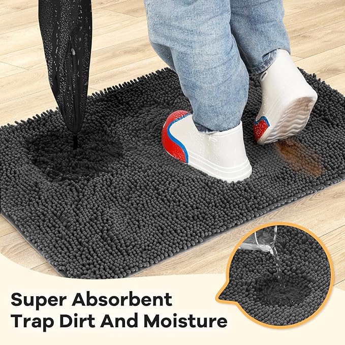 Absorbent Dog Door Mat for Muddy Paws, 60" x 36" Chenille Indoor Mats for Entryway, Trap Dirt Front Door Mat Indoor Entrance Washable Non Slip Soft