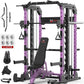 Smith Machine Home Gym with Aluminum Pulley Set- 2000lbs Capacity All-in-One Power Rack with Cable Crossover, Pull-Up Bar & Dip Station, Includes 18 Attachments, P107 Anvil