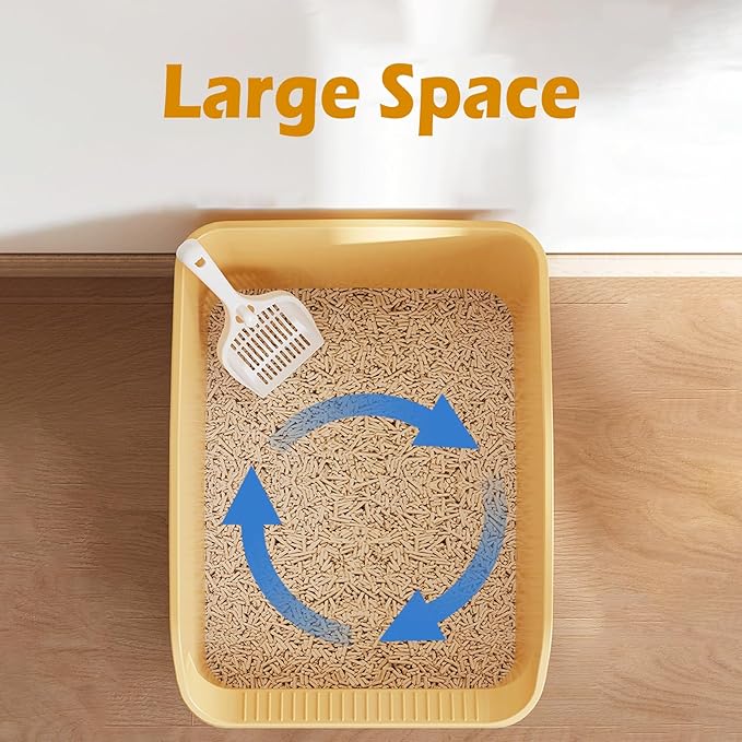 SpaceTime Large Cat Litter Box with High Sides,Cat Boxes for Indoor Cats,Cat Litter Pan for Kitty,Litter Box with Low Entry,Easy to Clean,Anti-Splashing(Cream White)