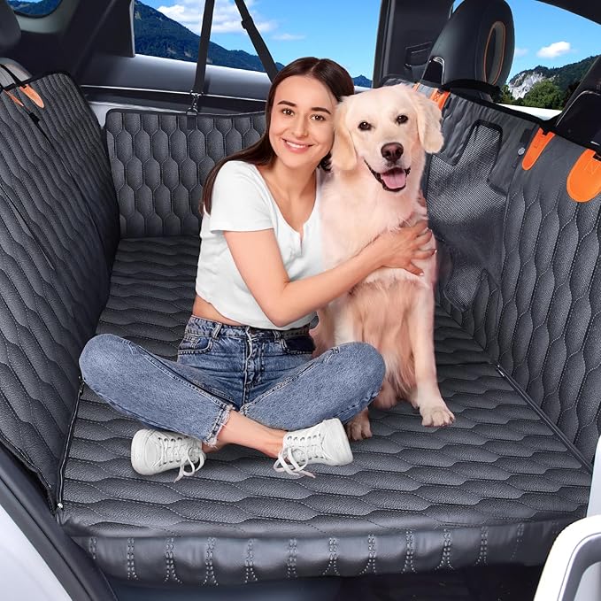 XL 3-in-1 Convertible PU Leather Dog Car Seat Extender & Booster Seat – 400lb Capacity, Waterproof, Hard Bottom, Scratch-Proof Hammock for Cars & SUVs