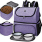 BAGLHER Pet Travel Bag, Double-Layer Pet Supplies Backpack (for All Pet Travel Supplies), Pet Travel Backpack with 2 Silicone Collapsible Bowls and 2 Food Baskets Purple