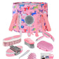 Harrison Howard Horse Grooming Kit 11-Piece Equine Care Series Horse Brush Sets with Organizer Tote Bag Tack Room Supplies Shedding Grooming Massaging Tools Pink Brushstroke Ponies