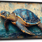 Large Nautical Turtle Wall Art for Living Room, Coastal Ocean Canvas Oversized Wall Decor, Beach Aesthetics Framed Pictures Painting Print Artwork for Bedroom Office 36L" x 24W"