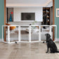 ZJSF Freestanding Dog Fence Indoor, Foldable Dog Gate for Doorways, Stairs or Hallways, Sturdy Wood Extra Wide Pet Gate with Support Feet for The House, White, 32 "Height-6 Panels