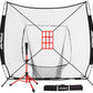 7'X7' Baseball Softball Practice Net,Pitching Net,Batting Net,with Baseball Tee,Bonus Strike Zone and Bow Frame,for Hitting,Pitching, Catching