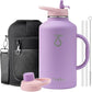 Trebo Water Bottle Insulated 64 oz with Handle,Half Gallon Double Wall Vacuum Stainless Steel Metal Large Jug with Handle, Wide Mouth Flask Mug with Carry Pouch, Keep Ice Cold 48hrs, Purple