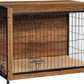 DWANTON Dog Crate Furniture with Cushion, Wooden Kennel Table with Double Doors, Indoor Dog House, Large Size, 38.5" L, Warm Brown