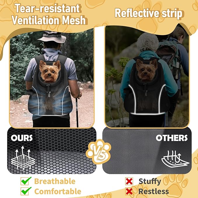 WOYYHO Pet Dog Carrier Backpack Small Dog Front Backpack Ventilated Mesh Dog Travel Back Pack with Safety Belt for Travel Hiking Cycling Outdoor Adventures (Size M: 5-9 lbs, Black)