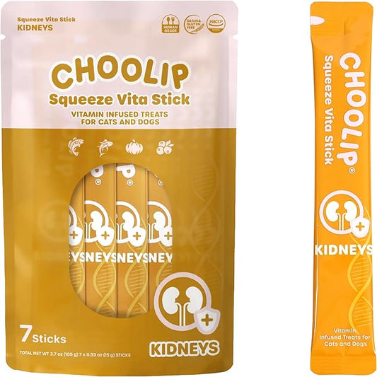 Squeeze Vita Stick Lickable Treats for Dogs & Cats. 7 Kidney Support Sticks with Essential multivitamins. Soft and Tasty Paste for All Life Stages, Supporting Kidney Health