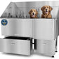 KANIS Professional Dog Washing Station - 304 Stainless Steel Pet Wash Sink & Grooming Bath Tub for Home with Ramp, Shower, Floor Grate, Storage Drawers, and Faucet for Large, Medium & Small Pets