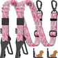Pawaboo 2Pack Dog Seatbelt for Car, Dog Car Seat Belt Bungee, Dogs Tether for Cars with Buckle & Hook Latch, Adjustable Reflective Dogs Cars Harness Leash with 360° Lockable Buckle, Pink Camouflage