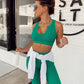 QINSEN Workout Outfits for Women 2 Piece Ribbed Seamless Crop Tank High Waist Yoga Leggings Sets