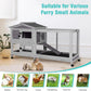 62" Rabbit Hutch with Chew-Proof Ramp & Waterproof Roof - Indoor/Outdoor Bunny Cage, 2-Story Design, 6 Lockable Caster Wheels & Dual Pull-Out Trays (Grey)