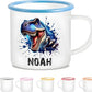 Personalized 12 oz Enamel Mug with Name - Custom Camping Coffee Mugs for Home, Work, Travel, Camping - Birthday Christmas Gift for Family Friend (Splash-Ink Dinosaur)