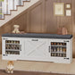 Farmhouse Storage Bench with Flip Drawers & Padded Seat Cushion, Half Hidden Shoe Rack Organizer, Adjustable Shelf Shoe Cabinet for Large Family, Entryway, Bedroom, Living Room (White)