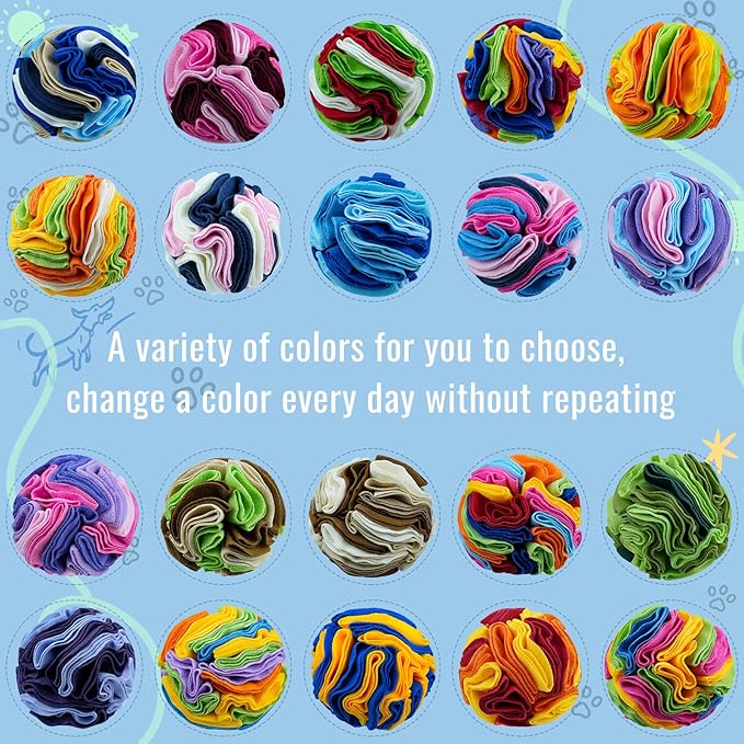 Pet Snuffle Ball, Puzzle Sniffing Interactive Dog Ball for Blind Dogs Training Stress Relief Dog Enrichment Toys Treat Machine Washable (Rainbow Color, 10cm)