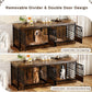 COZPAW 86 Inch Double Dog Crate Furniture for 2 Large Dogs, Decorative Dog Kennel Indoor TV Stand, Heavy Duty Wooden Dog Cage for Large Medium Dogs Sized Dog Pet House with Divider (Brown)