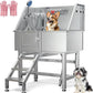 YITAHOME Dog Grooming Bathtub 38in, Professional 304 Stainless Steel Dog Bathing Station Tub w/Left Stairs, Faucet, Floor Grate, Pet Washing Station for Small, Medium, Indoor, Outdoor