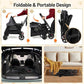 PETSITE 4 Wheels Dog Stroller, Foldable Cat Stroller with Dual Entries, Ramp, Mesh Windows, Adjustable and Detachable Canopy, and All-Terrain Wheels with Brake, Ideal for Small Medium Dogs