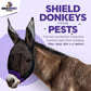 Donkey Fly Mask with Long Ears (Blue) Made in USA - Mule Fly Mask with Ears Protection from Insects and Bugs, Small Donkey Soft Mesh Fabric with Adjustable Fastener, Face Cover Supplies for Donkeys