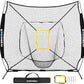 Storgem Baseball and Softball Practice Net 7×7ft Portable Hitting Pitching Batting Training Net Baseball Backstop Net with Batting Tee and Strike Zone and Bow Frame