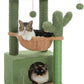 PEQULTI 4-in-1 Cactus Cat Tree, 33'' Cat Tower for Indoor Cats with Large Condo, Cat Scratching Post for Cats with Deep Hammock& Cozy Top Perch,Green