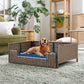 YITAHOME Rattan Dog Sofa Bed with Cushion, Wicker Pet Bed Sofa Couch Indoor Outdoor Waterproof for Large Medium Small Dogs Cats (38.6''L*26.4''W*15''H,Blue)