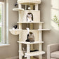 Globlazer Corner Cat Tree for Large Cats, 66inch Tall Curved Series Large Cat Tower for Multiple Indoor Cats with 6 Scratching Posts, 2 Spacious Cat Condos, Hammock, Hanging Basket, C66, Beige