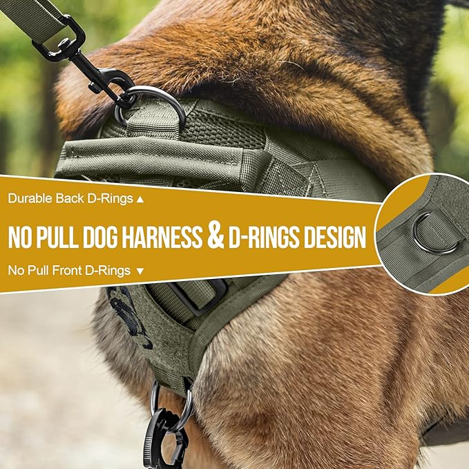 OneTigris No Pull Tactical Dog Harness for Large Dogs, Aire Mesh Harness Breathable Military Dog Molle Vests with Handles, Service Dog Vest Harness for Walking Hiking Training Green