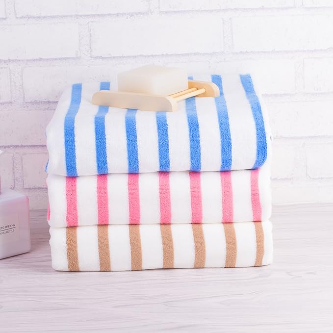 JML Microfiber Beach Towels, Large Bath Towel Set (6 Pack, 27" x 55") - Cabana Stripe - Quick Dry Microfiber Towels for Pool, Bath, Sport, Yoga, Camping, Swimming, Blue