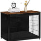 DWANTON Dog Crate Furniture with Cushion, Wooden Kennel Table with Double Doors, Indoor Dog House, Large Size, 38.5" L, Black+Rustic Brown