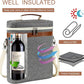 3 Bottle Insulated Wine Tote Carrier Bag, Portable Travel Padded Wine Cooler - Corkscrew Opener, Handle and Adjustable Shoulder Strap, Wine Lover Travel Picnic Party Wedding Wine Tote Grey