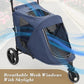 Athena Collection 3 Wheels Pet Stroller Fabric Dog Cart Dog Stroller for Large Dogs 55 Lbs Pet Stroller with Mesh Windows, Zipper Back Pocket, Safety Tether, Angle Adjustable Handlebar, Navy Blue
