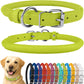 CollarDirect Rolled Leather Dog Collar, Soft Padded Round Puppy Collar, Handmade Genuine Leather Collar Dog Small Large Cat Collars 13 Colors (15-19 Inch, Lime Green Textured)
