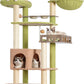 Cat Tree with Tunnel, Cat Tower for Indoor Cats, Tall Cactus Cat Tree Tower with Cat Condo, Food Station, Large Platform, Scratching Posts, Hammock, Green and Yellow GCT021GY