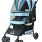 ROODO 4 Wheel Dog Cat Pet Stroller Best Lightweight Foldable Compact Portable Jogger All Terrain Travel Pet Gear Puppy Doggie Bunny Kitty Stroller for up to 30lbs Medium Small Dogs Cats(Sky Blue)
