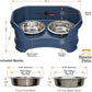 Neater Feeder Deluxe Mess Proof Cat Bowls Elevated for All Breeds – Made in USA – No Spill Raised Bowls for Indoor Cats – Stainless Steel Food and Water Bowl Set, Pet Dish Feeding Station, Dark Blue