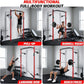 1600LB Wall Mounted Power Rack, Commercial Squat Rack for Home Gym with Multi-Grip Pull Up Bar, j-Cups & Landmine Attachment for Home and Garage Gym