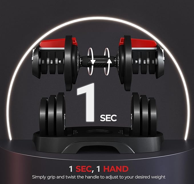 Yaheetech Adjustable Dumbbell Set 28/40/52.5/90LBS Adjustable Dumbbells Fast Adjust Dumbbell Weight Set with Anti-Slip Handle and Tray for Men/Women Home Gym Strength Training Equipment Single/Pair