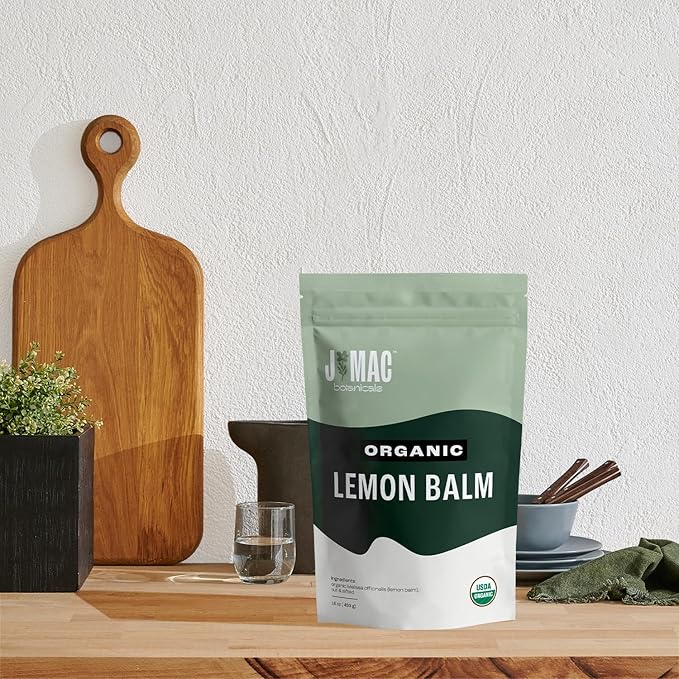 J Mac Botanicals Organic Lemon Balm (4 oz), Loose Leaf Tea, Dried Lemon Balm Tea, herbal Infusion, Lemon balm leaves, melissa officinalis tea, Certified USDA Organic