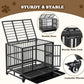 Dog Crate with Removable Tray, 37/42/46 Inch Indestructible and Escape Proof Steel Dog Cage Kennel for High Anxiety Dogs, Heavy Duty Dog Crate with Wheels, Double Door, Extra Large XL XXL
