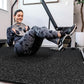 SUPERJARE 0.4'' Thick 12 Pcs 48 Sq Ft Rubber Top Exercise Equipment Mats, High Density EVA Foam Mats with Rubber Top, Interlocking Gym Flooring for Home Gym, Protective Workout Mat, Black/Grey