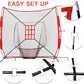 7'X7' Baseball Softball Practice Net,Pitching Net,Batting Net,with Baseball Tee,Bonus Strike Zone and Bow Frame,for Hitting,Pitching, Catching