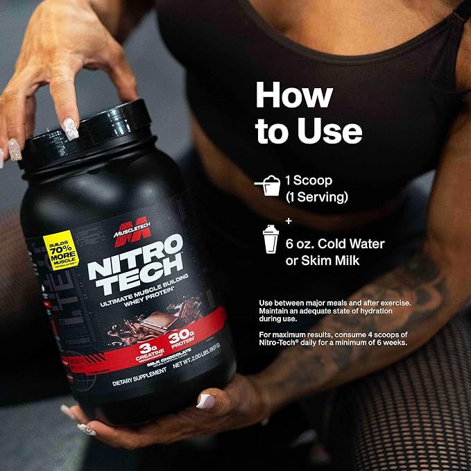 Whey Protein Powder MuscleTech Nitro-Tech Whey Protein Isolate & Peptides Lean Protein Powder for Muscle Gain Muscle Builder for Men and Women Sports Nutrition Strawberry, 2.2 lb (22 Servings)