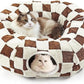 Cat Tunnel Bed with Washable Cushion for Indoor Cat, Donut Cave Tube Toys for Kitten Puppy Rabbit, Brown