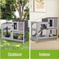 Wooden Rabbit Hutch with Two Story, Bunny Cage with Leak-Proof Trays, and Chew-Proof Ramp, Guinea Pig Cage with Wheels, Suitable for Indoor/Outdoor Use (Grey)