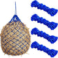 Fabbay 4 Pcs Slow Feed Hay Net Feeder Hay Bag for Horses Slow Feeder 40 Inch Length with 2 Inch Holes Hanging Horse Feed Net for Goat Cattle Equine Stalls Barn Supplies(Blue)
