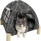 2-in-1 Elevated Cat Tent Cat House, Quick Assembly and Disassembly, Portable Indoor/Outdoor Cute Cat Bed Cave-Black Diamond Pattern